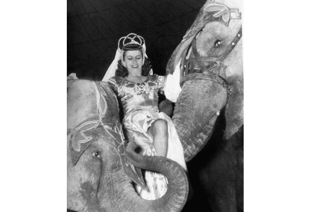 Irene during the years in hiding with the Althoffs, here with Maria Althoff’s elephants. Credit: Yad Vashem photo archives.