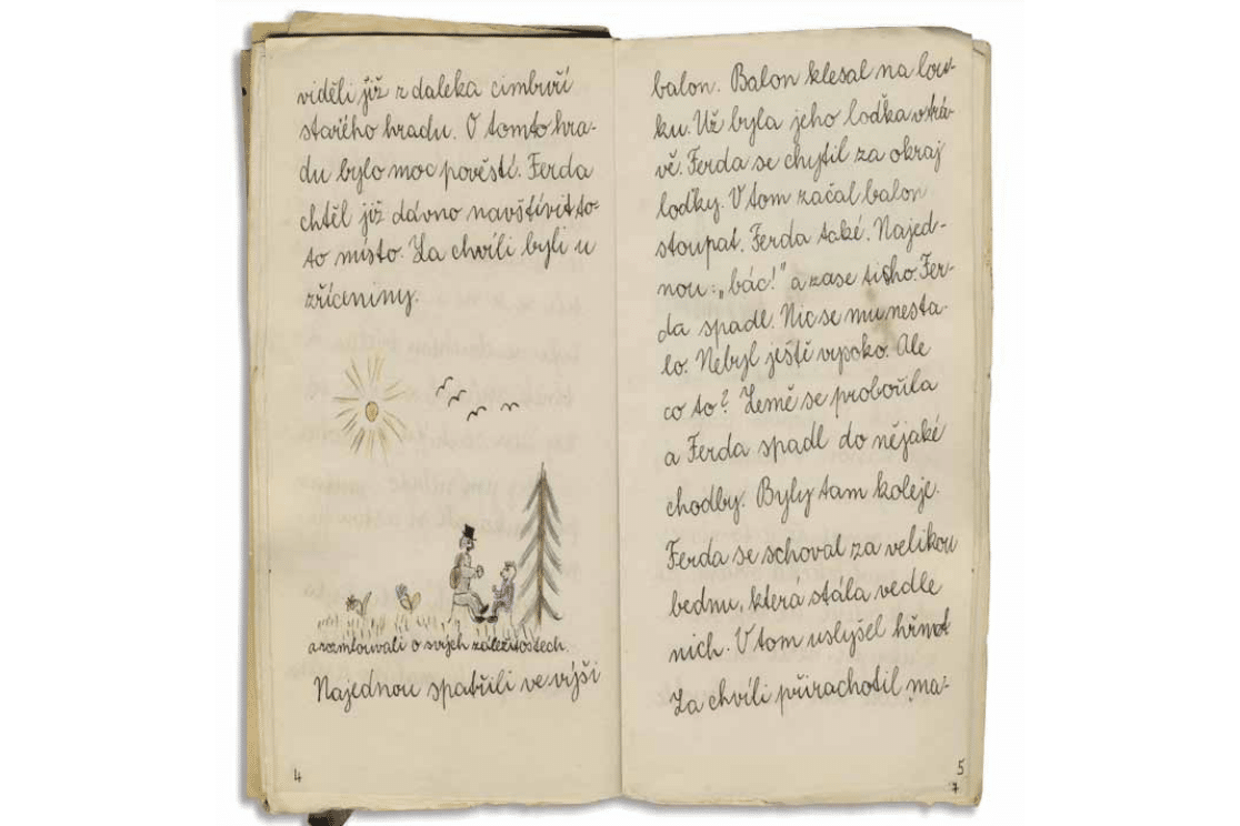 Petr Ginz (1928 – 1944), Pages 4-5 from the story “Ferda’s Adventures”, 1940 (written by Petr Ginz). Collection of the Yad Vashem Art Museum, Jerusalem